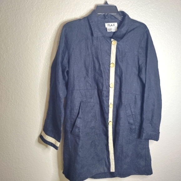 FLAX linen texted langenlook buttoned long blazer coat sz S - Picture 1 of 9